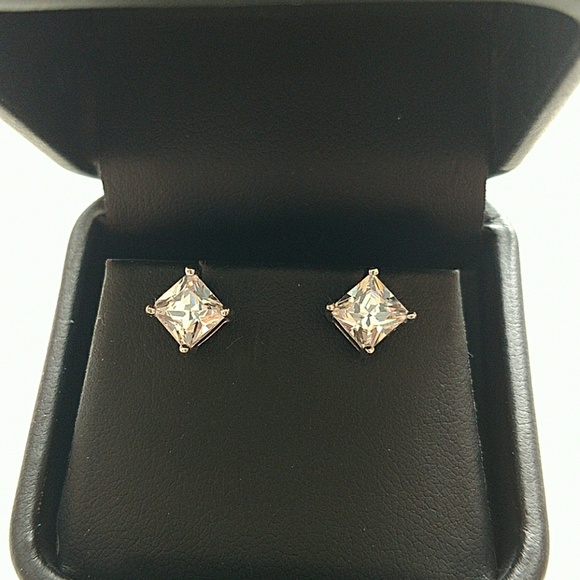 Silver Square Cubic Zirconia Earrings!! - Picture 2 of 5
